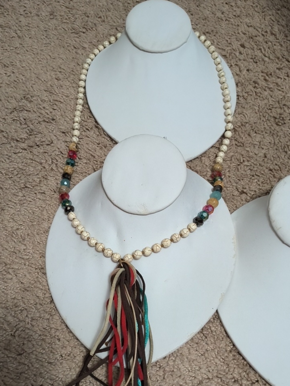 Boho Tassel Beaded Necklace in Cream with Multicolor Accents